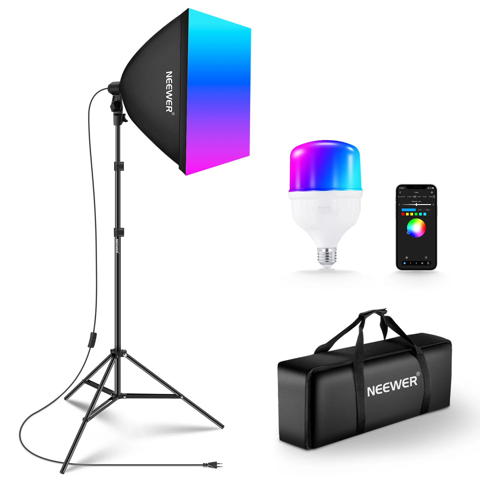 NEEWER KIT RGB SOFTBOX 60X60 + PARANTE + MALETA LED APP CONTROL