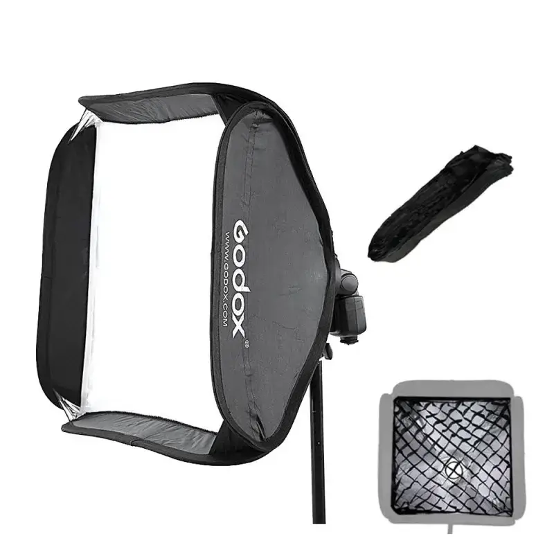 SOFTBOX GODOX DE 60X60CM CON GRILLA Y ANILLO ADAPTADOR CON MONTURA TIPO S